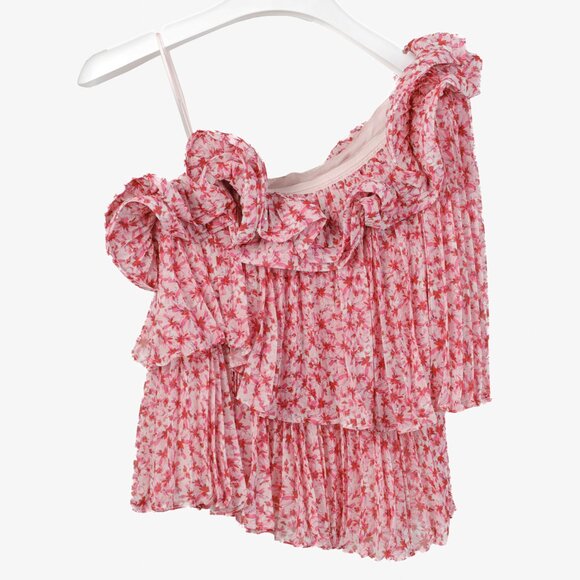 Amur Portia Pink Floral Pleated Tiered One-Shoulder Top - Picture 3 of 9